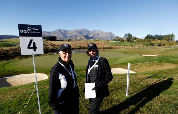 Volunteers enjoying their work at the NZPGA Championship at The Hills golf course, Queenstown.  